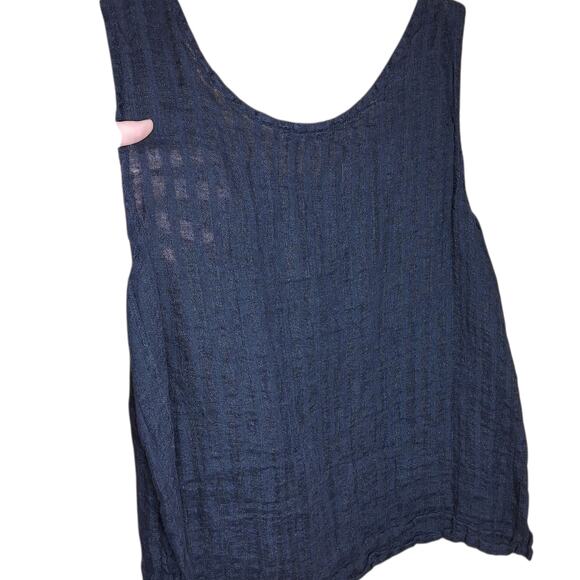FLAX 100% Linen striped tank top black semi sheer size large flowy Lagenlook - Picture 3 of 8
